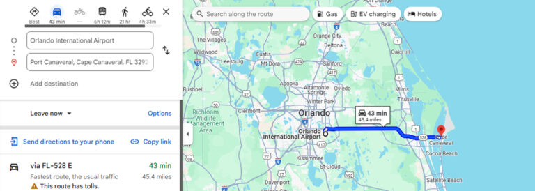 MCO Airport to Port Canaveral Distance